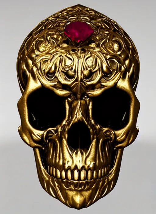 Image similar to ornate gothic gold skull realistic 3 d covered in rubies