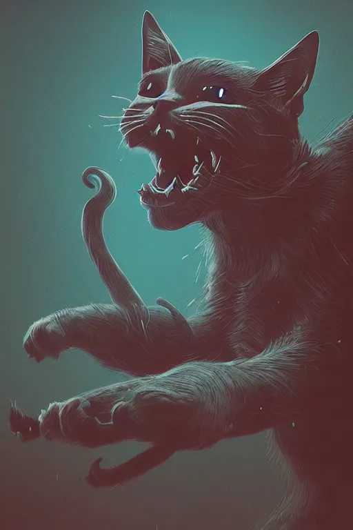 Prompt: demon cat. art by mike winkelmann, sticker, illustration, highly detailed,