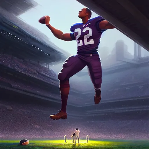 Prompt: highly detailed portrait of saquon barkley towering over a football stadium, unreal engine, fantasy art by greg rutkowski, loish, rhads, ferdinand knab, makoto shinkai and lois van baarle, ilya kuvshinov, rossdraws, tom bagshaw, global illumination, radiant light, detailed and intricate environment h 6 0 4