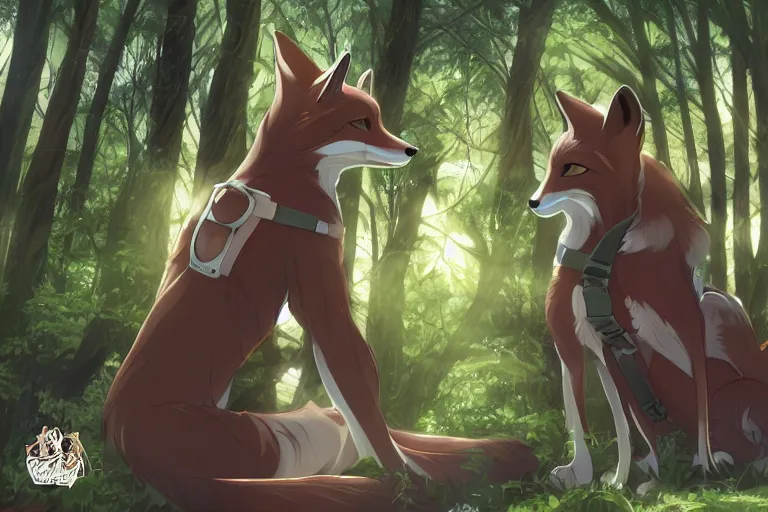 Image similar to an oversized fox, saddled and harnessed, walking through a forest, glowing with silver light, today's featured anime still, 1 6 k, character design, furry art, furaffinity