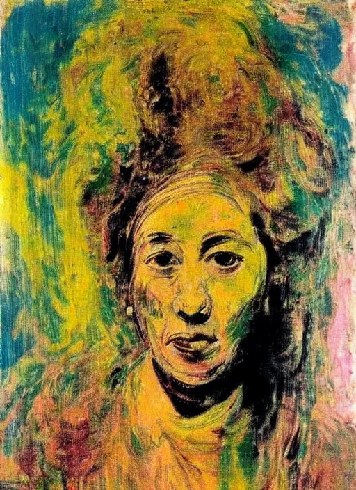 Image similar to affandi painting, portrait of a girl