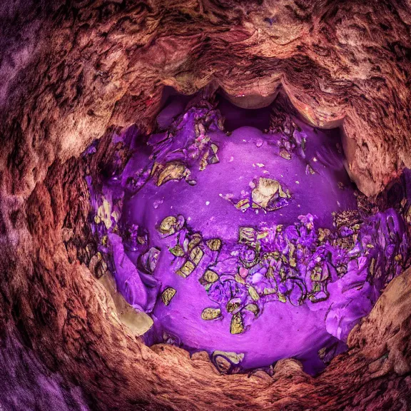 Image similar to detailed shot of inside a cavernous stomach of a giant goddess, the walls purple and pulsing, lots of acid pooling up on the floor, digesting and dissolving a small human as it thrashes in acid, food pov, micro pov, vore, digital art, furry art, anthro art, high quality, 8k 3D realistic, macro art, micro art, Furaffinity, Deviantart, Eka's Portal, G6