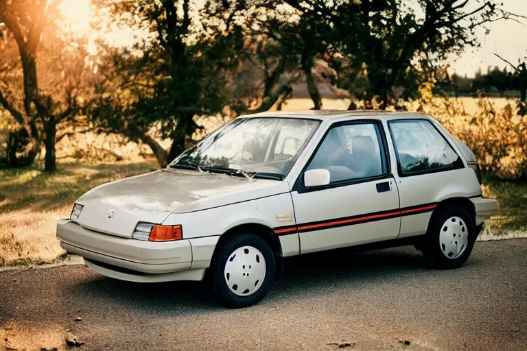 Prompt: 1990 Geo Metro, XF IQ4, 150MP, 50mm, F1.4, ISO 200, 1/160s, natural light, Adobe Photoshop, Adobe Lightroom, photolab, Affinity Photo, PhotoDirector 365