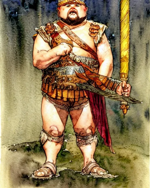 Image similar to a realistic and atmospheric watercolour fantasy character concept art portrait of a fat adorable chibi shih tzu roman centurion in a roman temple, by rebecca guay, michael kaluta, charles vess and jean moebius giraud