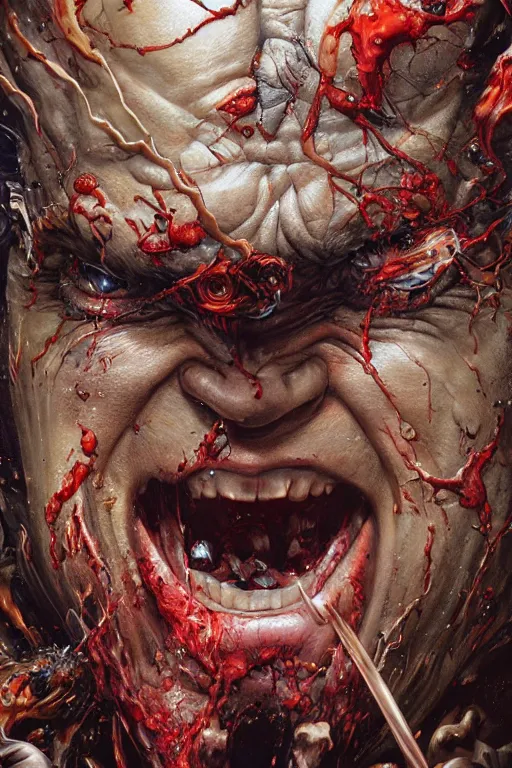 Prompt: uhd hyperrealistic photorealisitc hyperdetailed detailed hulk head exploding, puking blood, screaming, sitting on the toilet with sparking circuits, studio lighting, by ayami kojima amano karol bak, greg hildebrandt and mark brooks