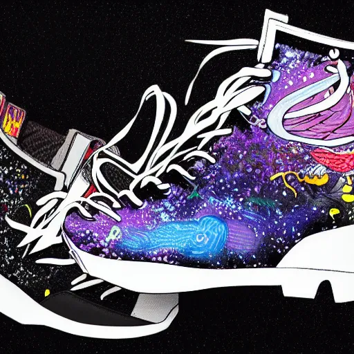 Image similar to Ultra detailed sneakers designed by Hayao Miyazaki, superresolution, HDR, futuristic sneakers