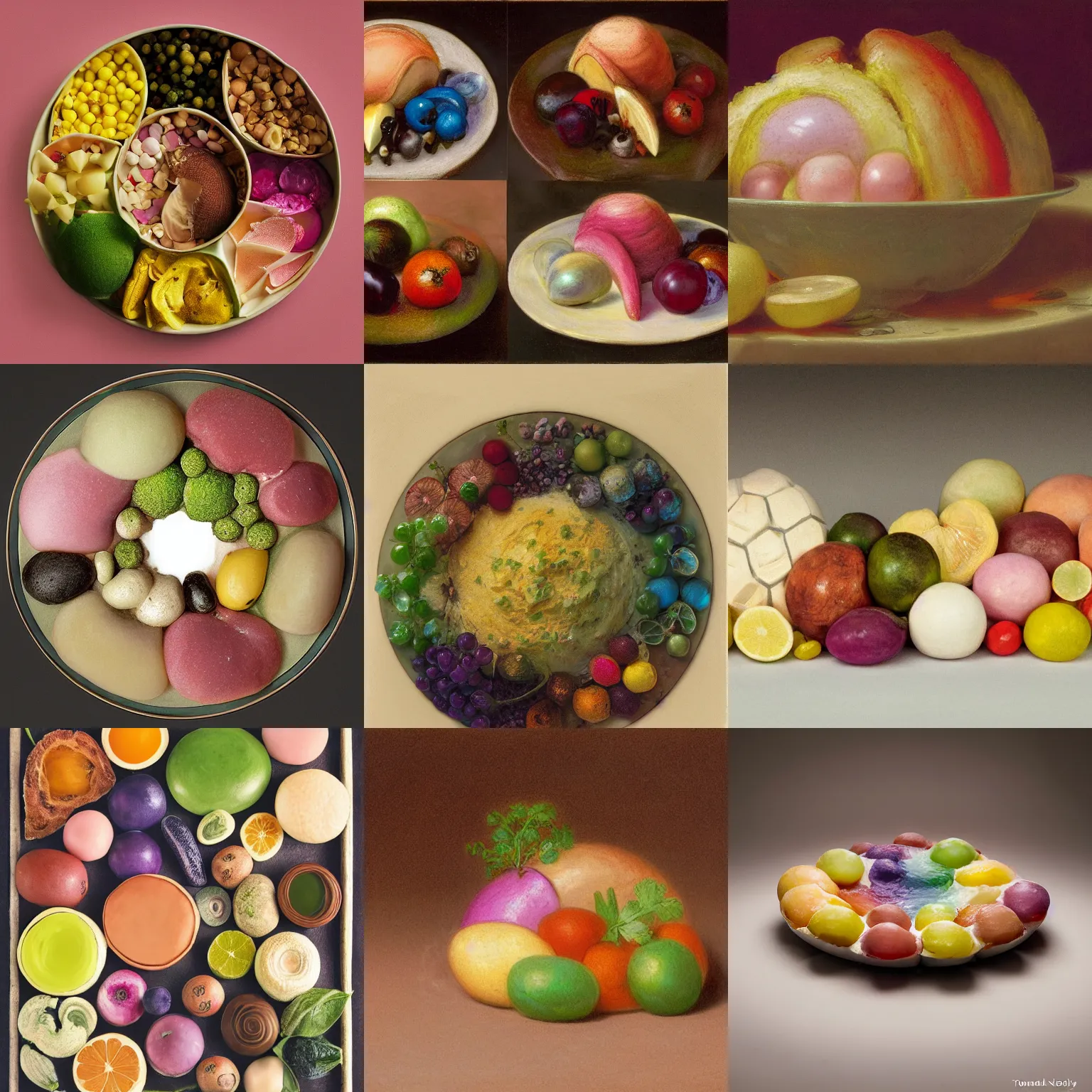 Prompt: a round organic form with pastel colors, by thomas moran, professional food photography