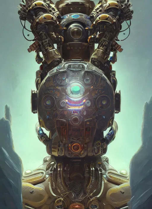 Image similar to portrait of anthropomorphic mecha - totem shaman ghostspeaker, intricate, elegant, highly detailed animal monster, digital painting, artstation, concept art, smooth, sharp focus, illustration, art by artgerm and greg rutkowski and alphonse mucha, 8 k