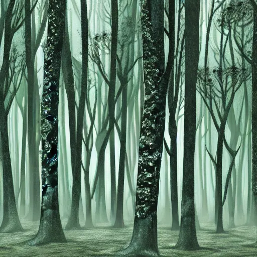 Image similar to endless forest of trees, highly detailed, ominous, vast