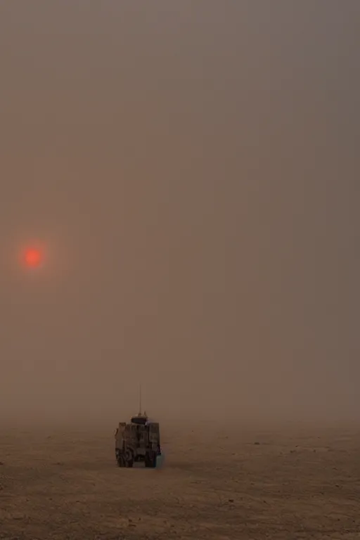 Prompt: a tall room, monolithic, open wall architecture, sand storm enters, streaks of dust, high winds, concrete pillars, ancient sci - fi elements, on an alien planet, sun is blocked by dust, pale orange colors, cinematographic wide angle shot, directed by christopher nolan