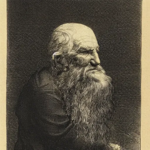 Image similar to an old man, engraving, 19 century