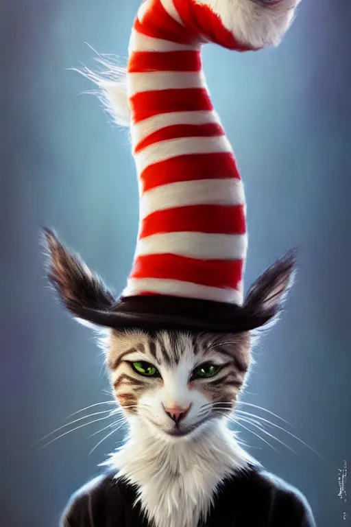 Prompt: complex 3 d render, hyper detailed, ultra sharp, of the cat in the hat, scary, cinematic, natural soft light, rim light, art by greg rutkowski and artgerm and alphone muchs, dr seuss