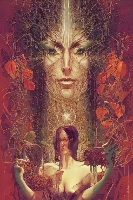 Image similar to poster artwork by Michael Whelan and Tomer Hanuka, Karol Bak of collective neurological consciousness as imagined by Carl Jung, from scene from Carnivale, clean, simple illustration, nostalgic, domestic, full of details