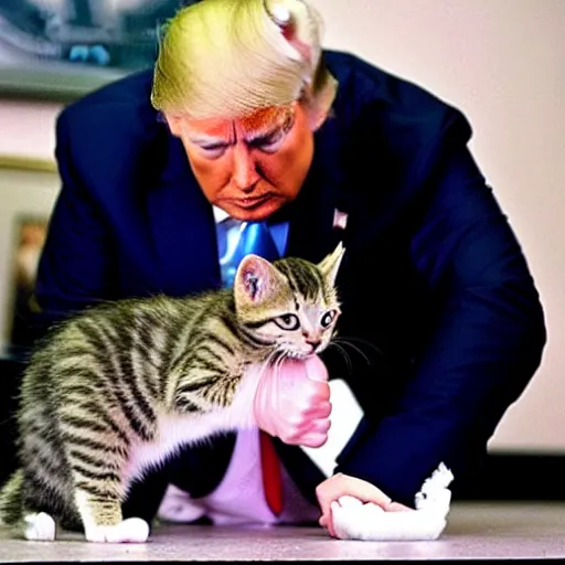 Prompt: donald trump giving cpr to a kitten