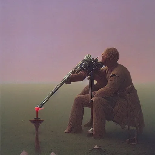 Image similar to cannon firing by Zdzisław Beksiński, oil on canvas