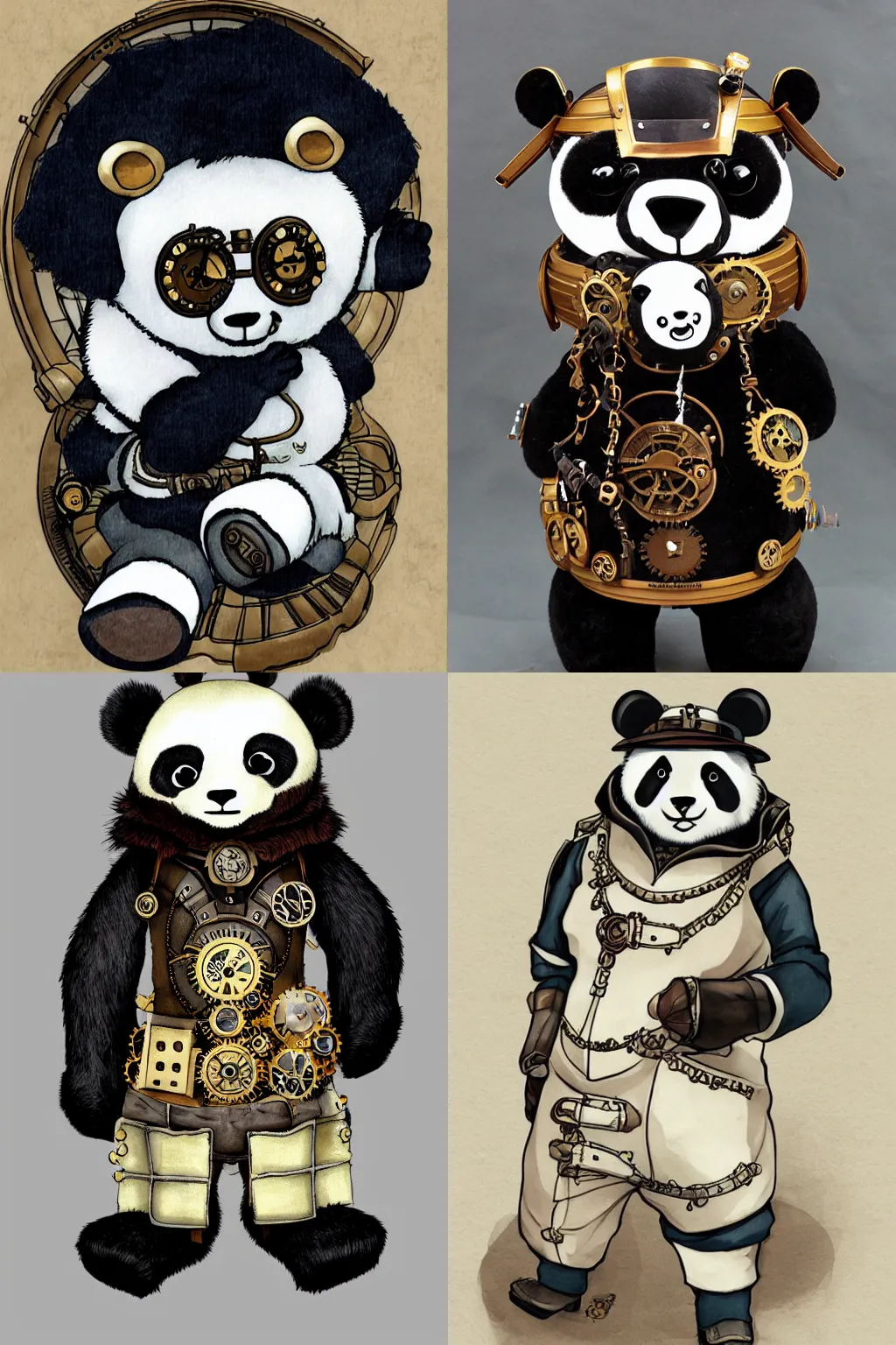 Prompt: a steampunk panda bear, anime