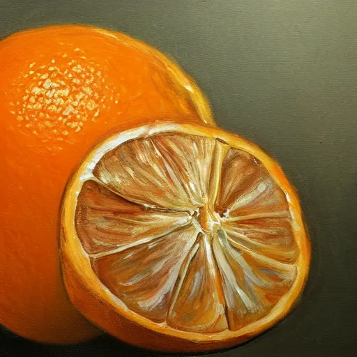 Image similar to a painting of a rotting orange trending on art station high quality
