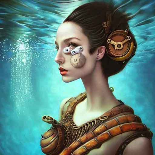 Prompt: Underwater Steampunk portrait, Pixar style, by Tristan Eaton Stanley Artgerm and Tom Bagshaw.