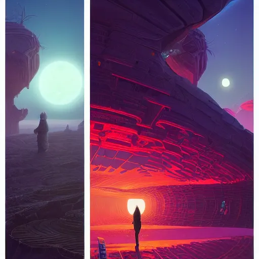 Image similar to a fantastic hyperdetailed 3 d matte painting of a female - cybernetic sorceress under the arctic moonlight, by moebius by beeple by vanessa lemen by paul lehr by dan mumford