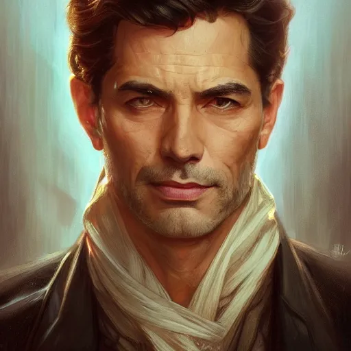 Image similar to portrait of Mark Margolis as Lucifer, elegant, intricate, headshot, highly detailed, digital painting, artstation, concept art, sharp focus, illustration, art by artgerm and greg rutkowski and alphonse mucha