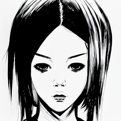 an ink drawing of a front shot of a tech punk girl by | Stable ...
