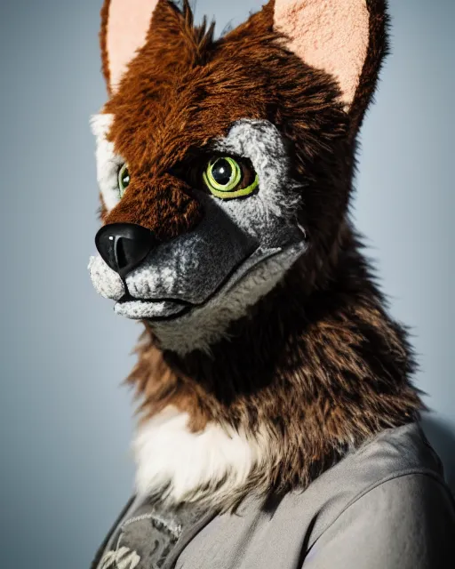 Image similar to portrait photo headshot still of a fursuit, 8 k, 8 5 mm f 1. 8, fursuit