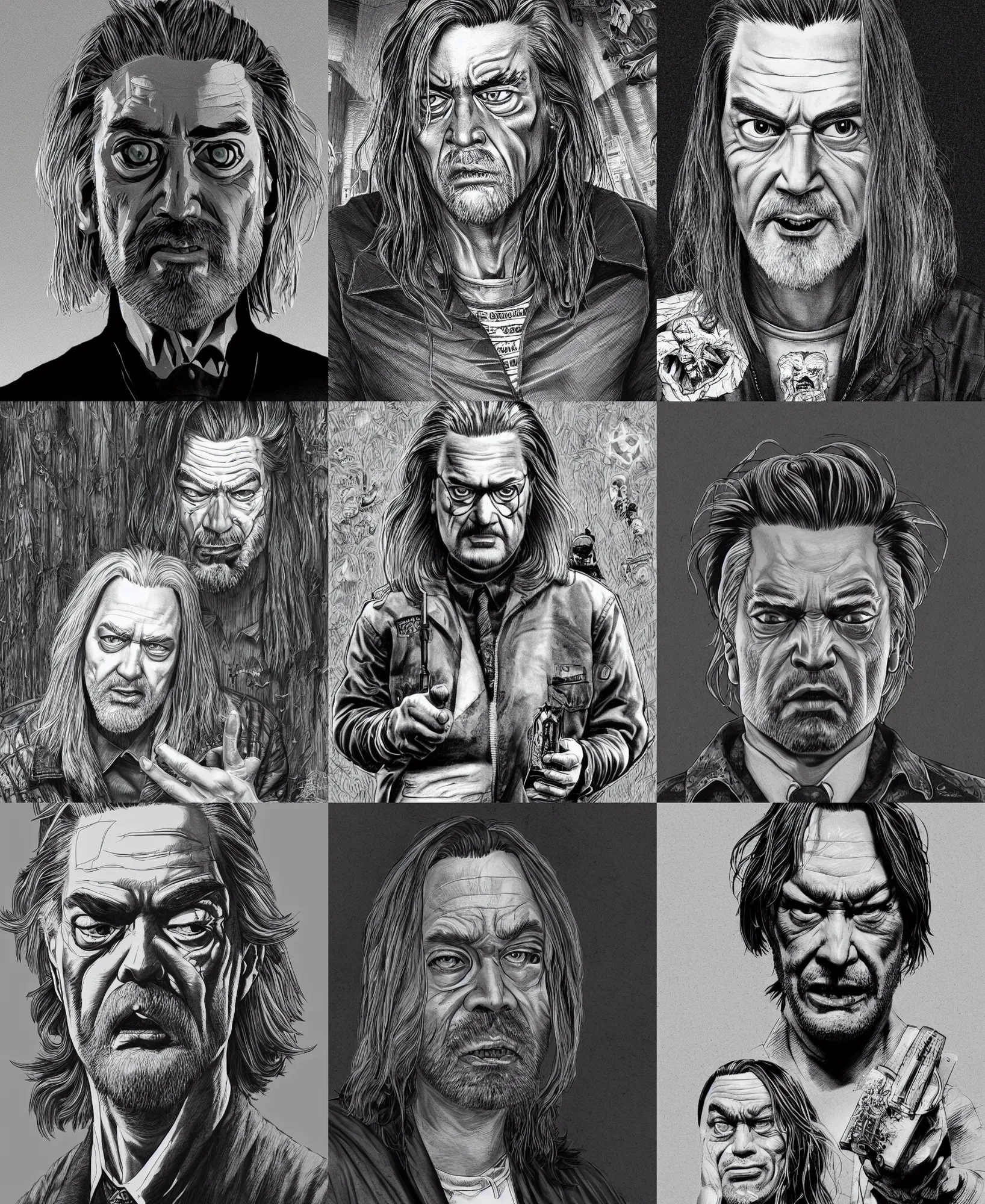 Prompt: highly detailed ink illustration of killer bob in twin peaks, unreal engine, octane render, b & w clean shaped illustration by kim jung gi, ric estrada, ron english and eiichiro oda