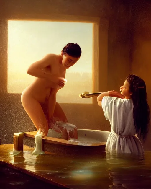 Prompt: soap is washed by a person, studio shooting style, professional photographer, many details, super realistic, high quality, 8 k, realistic, hyper detail, dynamic, in albert bierstadt style