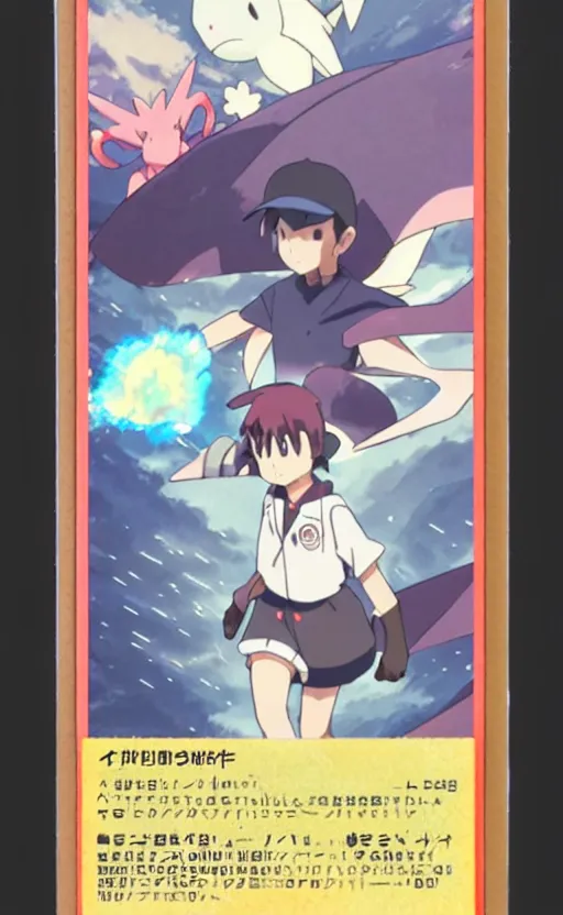 Image similar to a pokemon go card from 1 9 5 0, illustration, concept art, anime key visual, trending pixiv fanbox, by wlop and greg rutkowski and makoto shinkai and studio ghibli and kyoto animation and ken sugimori, symmetrical facial features, pocket monster companion, box art