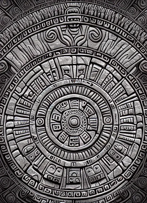 Image similar to wide angle shot inca calender stone carvings intricate elegant highly detailed centered digital painting artstation concept art