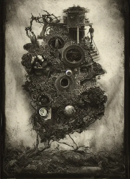 Image similar to old wetplate daguerreotype birth of entropy, fractal, intricate, elegant, highly detailed, parallax, leica, medium format, subsurface scattering, by jheronimus bosch and greg rutkowski and louis jacques mande daguerre