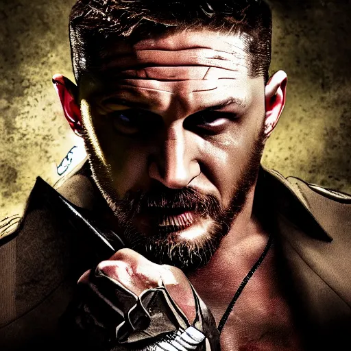 Image similar to Tom Hardy in wolverine suit Digital art 4K quality