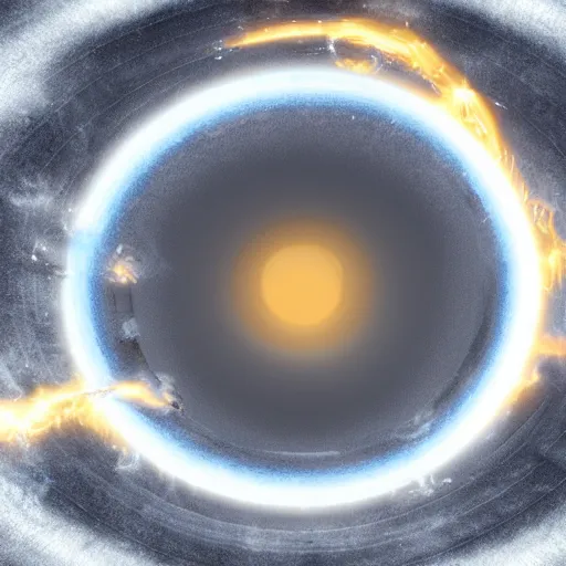 Image similar to open golden space portal with white turbulent smoke and electricity, high detail, photo realistic, 8 k