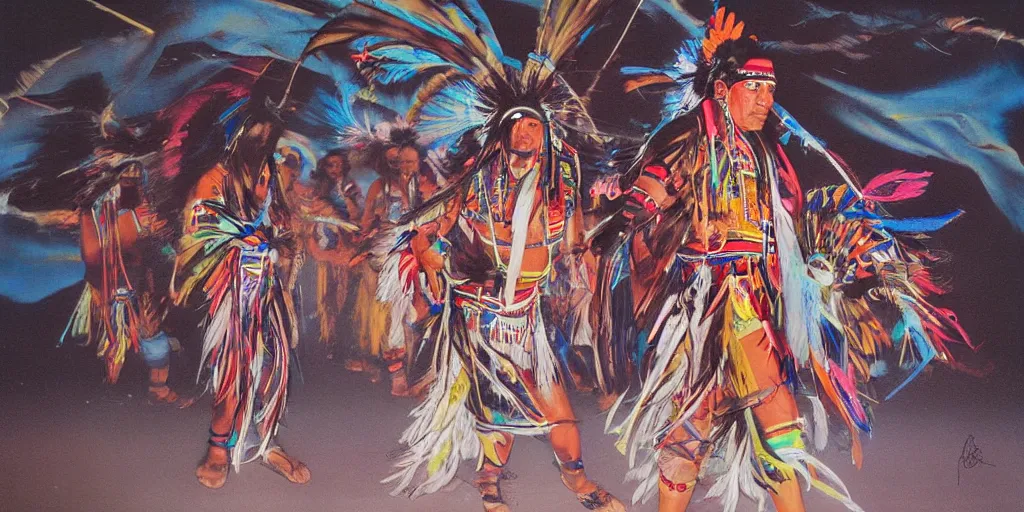 Image similar to of Native American Chief dancing spirit dance by Liam Wong and Boris Vallejo