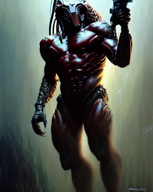 Image similar to the predator fantasy character portrait, ultra realistic, wide angle, intricate details, blade runner artifacts, highly detailed by peter mohrbacher, boris vallejo, hajime sorayama aaron horkey, gaston bussiere, craig mullins