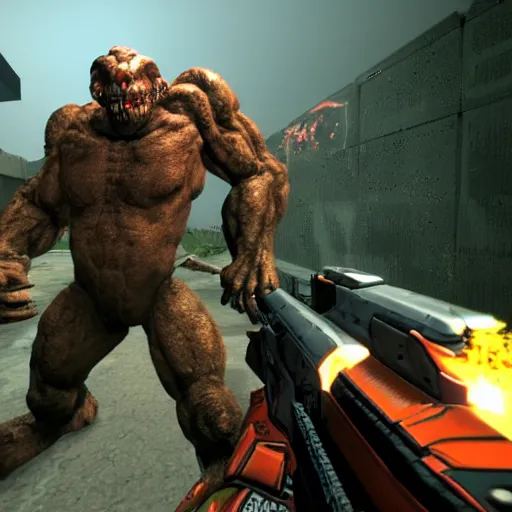 Prompt: Duane Johnson in Doom video game. Screenshot.