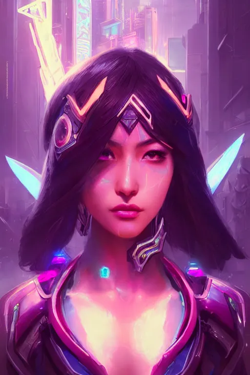 Image similar to irelia from league of legends, cyberpunk futuristic neon. decorated with traditional japanese ornaments by ismail inceoglu dragan bibin hans thoma greg rutkowski alexandros pyromallis nekro rene maritte illustrated, perfect face, fine details, realistic shaded, fine - face, pretty face, masterpiece