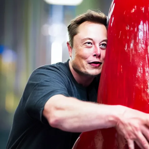 Prompt: portrait photo of elon musk finding a giant red mushroom, exhilarated, portrait, closeup. mouth open, 30mm, bokeh
