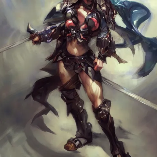 Image similar to muscular armored anime girl by daniel gerhartz, trending on art station