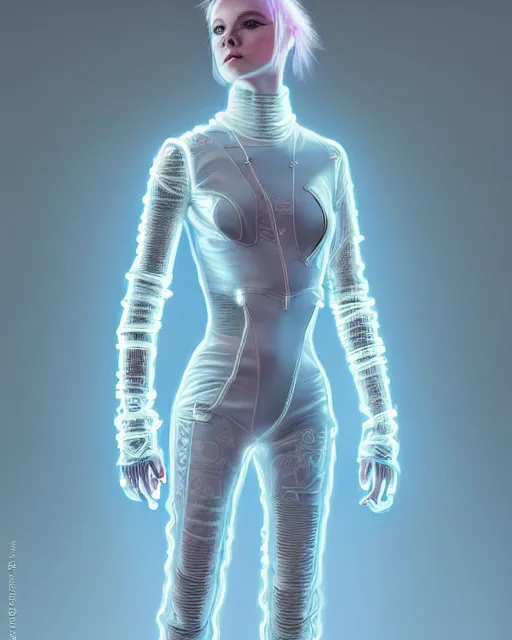 Image similar to full body shot of young punk woman dressed in futuristic cyberpunk clothing, soft neon diffused light, bjork aesthetic, translucent, by rineke dijkstra and artgerm, intricate details, highly detailed, masterpiece, 8 5 mm