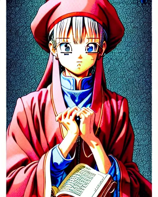 Image similar to a richly detailed color  illustration depicting a pretty teenage woman who works as a pastor in an Orthodox church, 3D shadowing effect, ultra ornate detail. masterfully illustrated by Akira Toriyama and Mina Petrovic and Range Murata.