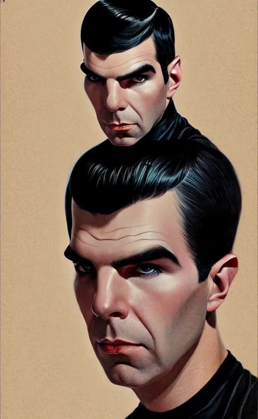 Image similar to : ZACHARY QUINTO SPOCK fanart + digital art + art by J.C. LEYENDECKER + 4K UHD IMAGE + STUNNING QUALITY