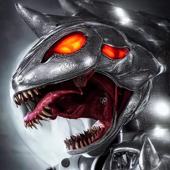 Image similar to detailed maw shot of a gigantic elegant beautiful stunning hot anthropomorphic robot mecha female dragon eating her tiny human pilot, with sleek silver metal armor and cat ears, OLED visor over eyes, the human sitting inside the detailed high quality dragon maw, food pov, prey pov, micro pov, vore, digital art, mawshot, dragon vore, furry art, high quality, 8k 3D realistic, macro art, micro art, Furaffinity, Deviantart, Eka's Portal, G6