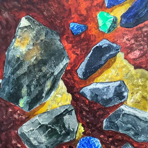 Image similar to Mining crystals in a dark stone cavern 🎨🖌️