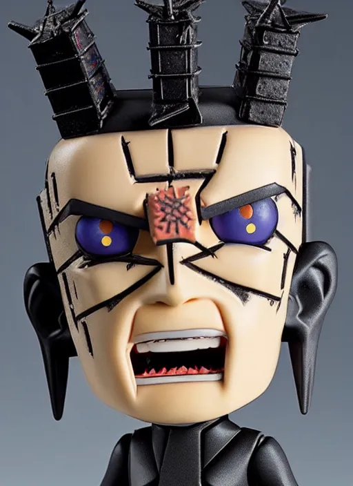 Image similar to hellraiser pinhead, an anime nendoroid of hellraiser pinhead figurine, realistic face, detailed product photo