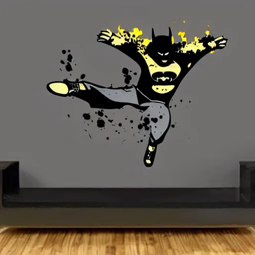 Image similar to die cut sticker of batman breakdancing, splatter paint