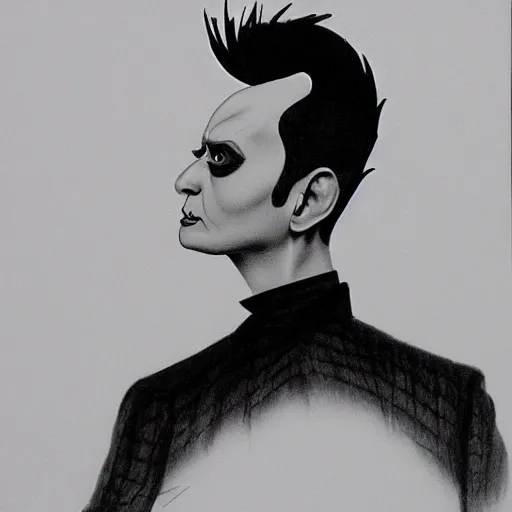 Image similar to pencil illustration of Klaus nomi highly detailed, cinematic,