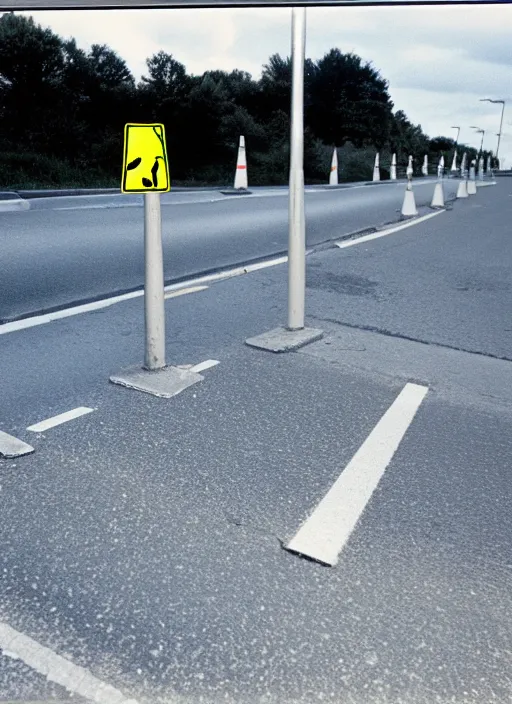 Image similar to a realistic photo of the road safety barrier, 1 9 9 0, photorealistic, reportage