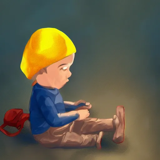 Prompt: a little boy lost in his autism, digital art, featured on artstation,