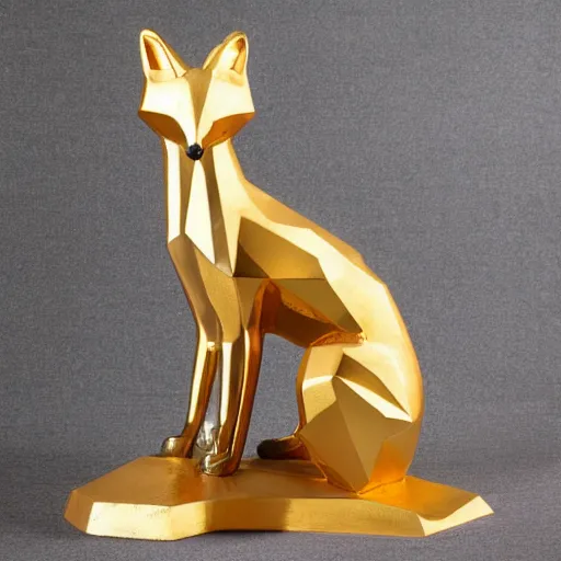 Prompt: fox statue made of reflective gold
